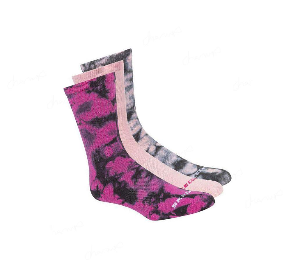 Calcetines Skechers Tie-Dye Crew - 3 Pack Mujer Moradas | 339AL_AR