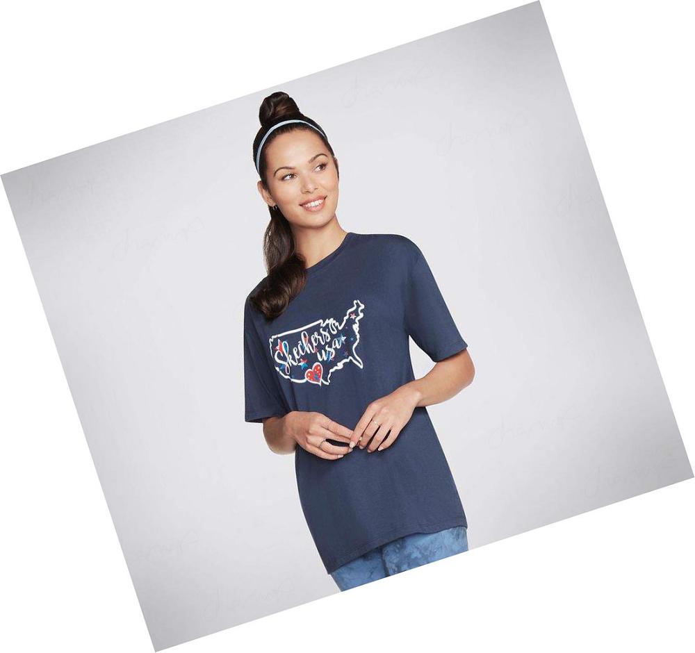 Camiseta Skechers Americana Pride Everybody Mujer Azul Marino | AA8A0_AR