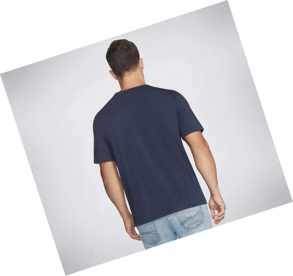 Camiseta Skechers Apparel Split S Halftone Crew Hombre Azul Marino | AA3TE_AR