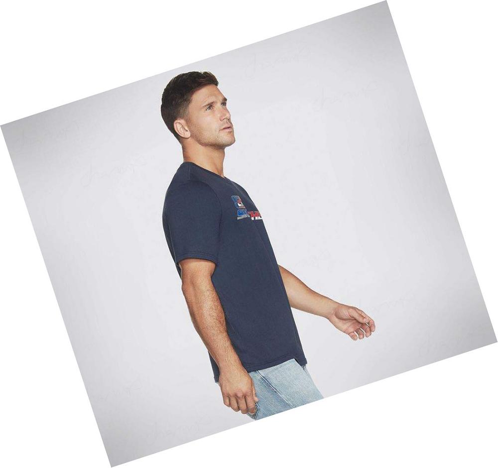 Camiseta Skechers Apparel Split S Halftone Crew Hombre Azul Marino | AA3TE_AR