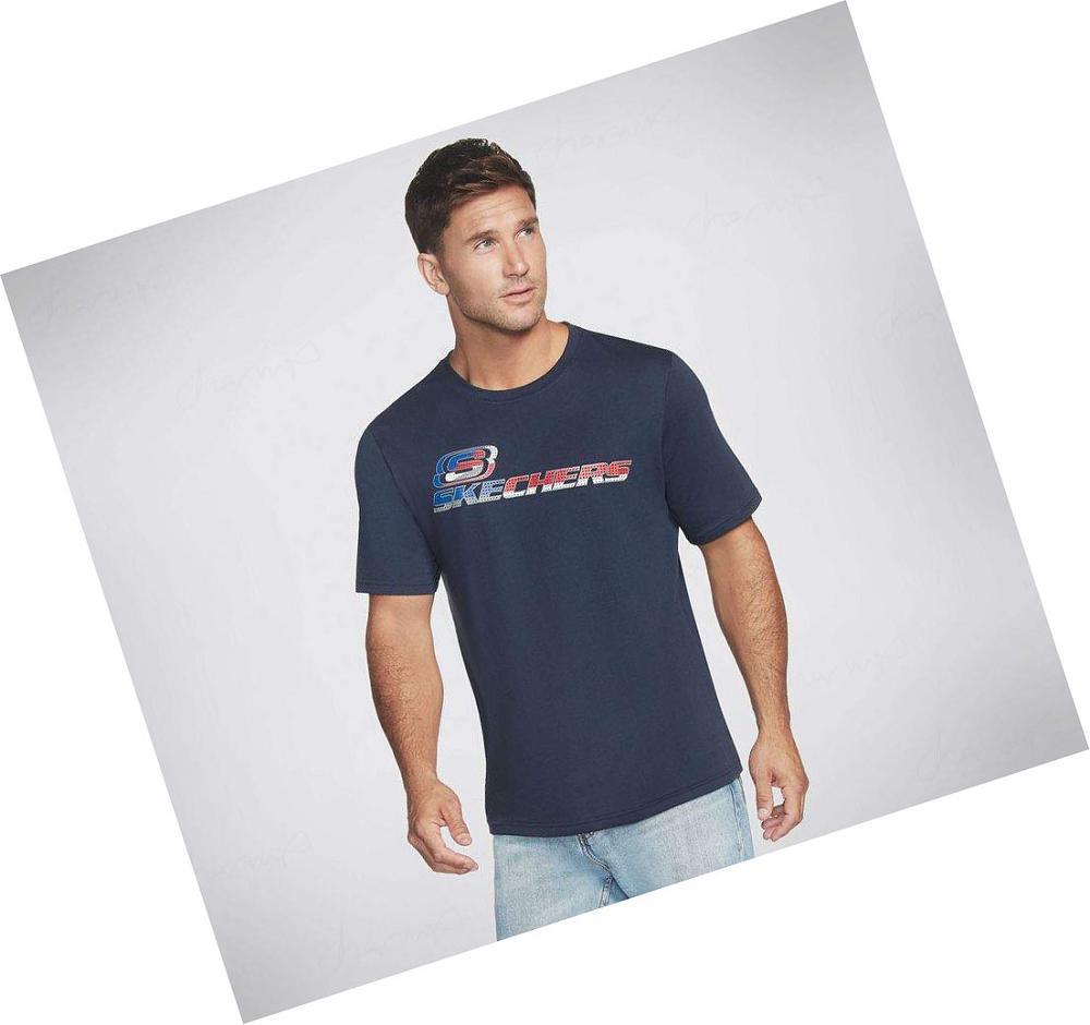 Camiseta Skechers Apparel Split S Halftone Crew Hombre Azul Marino | AA3TE_AR