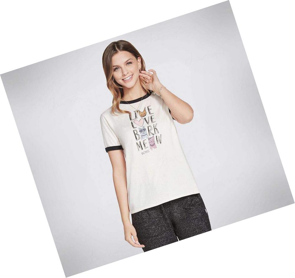 Camiseta Skechers BOBS Apparel Bark Meow Ringer Mujer Blancas | A5T2B_AR