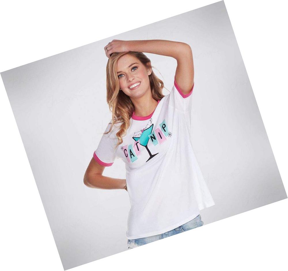 Camiseta Skechers BOBS Apparel Catnip Ringer Mujer Blancas | 3669P_AR