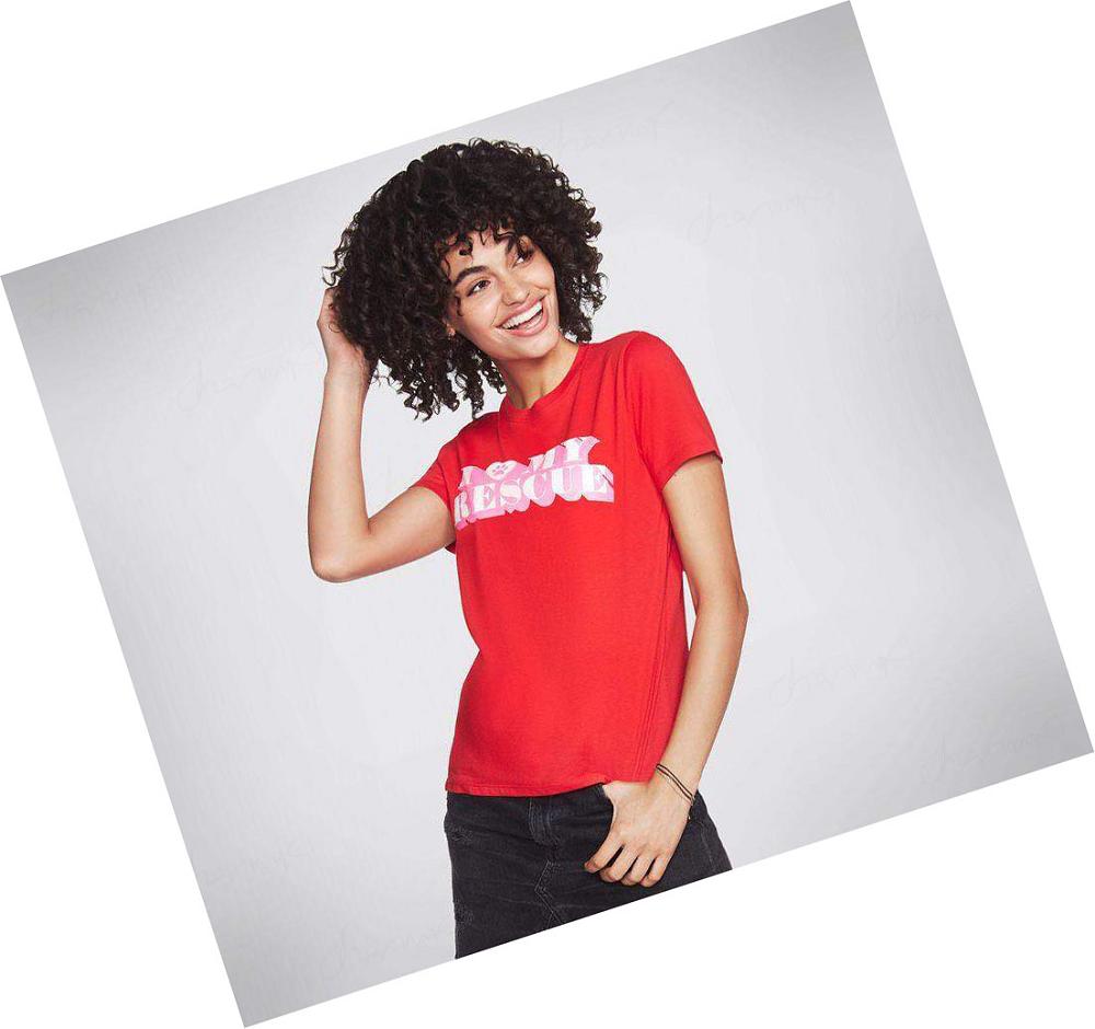 Camiseta Skechers BOBS Apparel Love My Rescue Crew Mujer Rojas | 369AK_AR