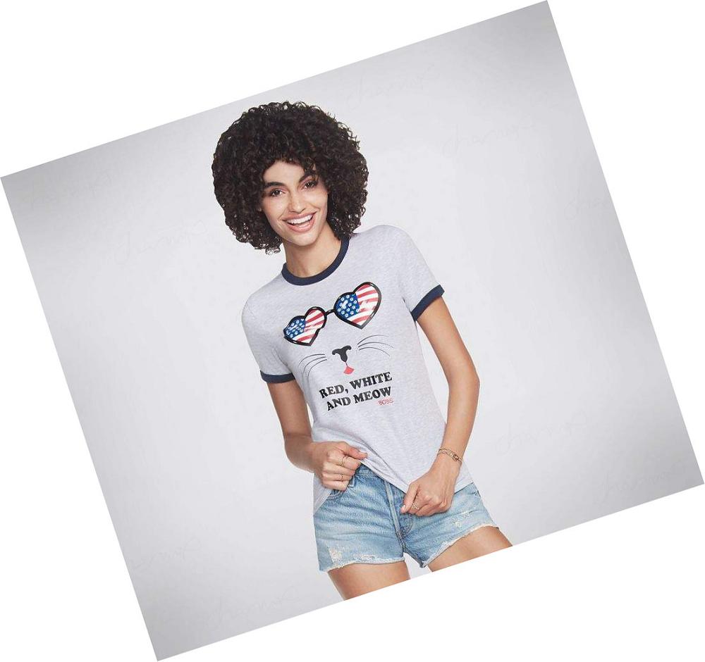 Camiseta Skechers BOBS Apparel USA Meow Ringer Mujer Blancas | 3659E_AR