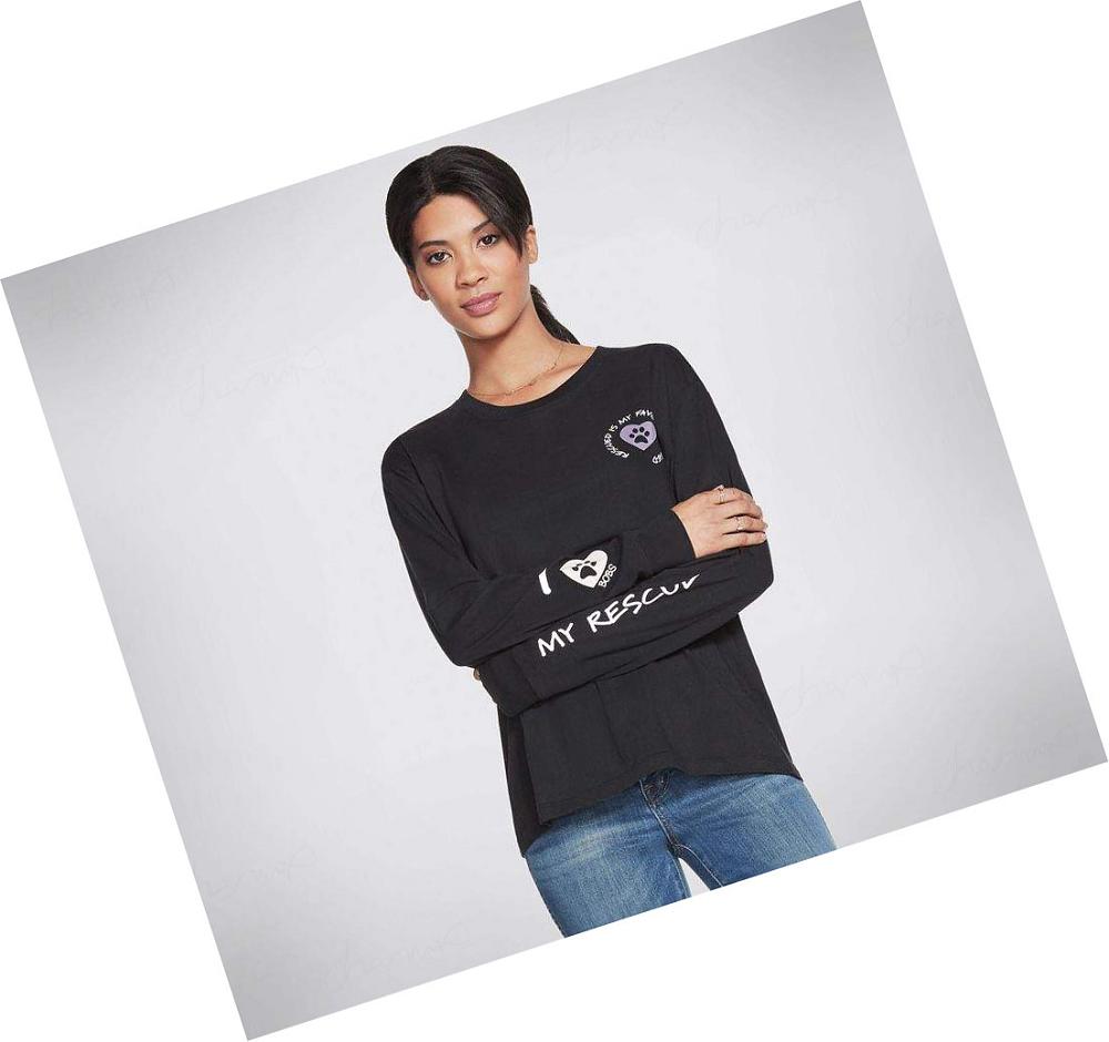 Camiseta Skechers BOBS I Luv My Rescue Long Sleeve Mujer Negras | A23AB_AR