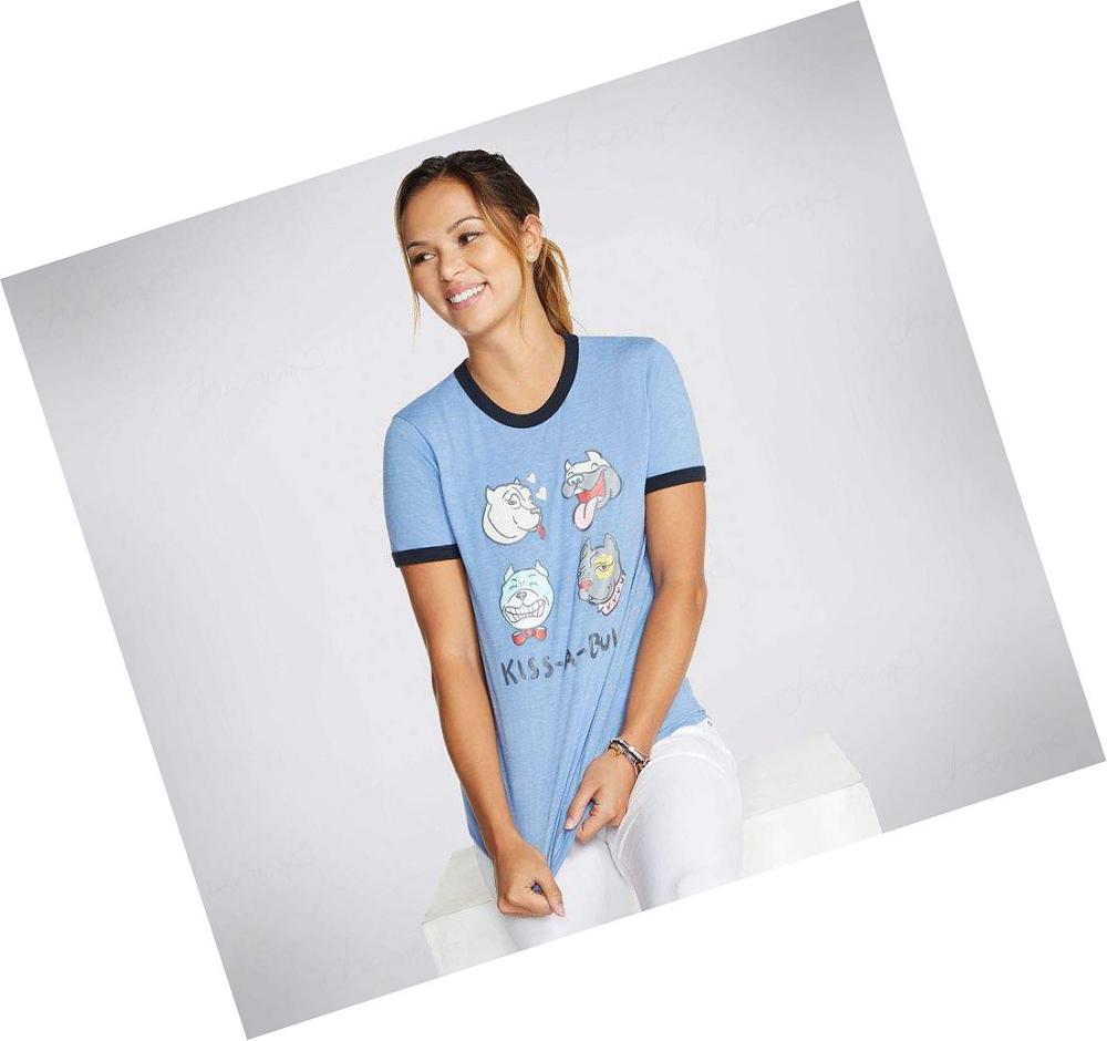 Camiseta Skechers BOBS Kiss-A-Bull Ringer Mujer Azules | 3T22W_AR