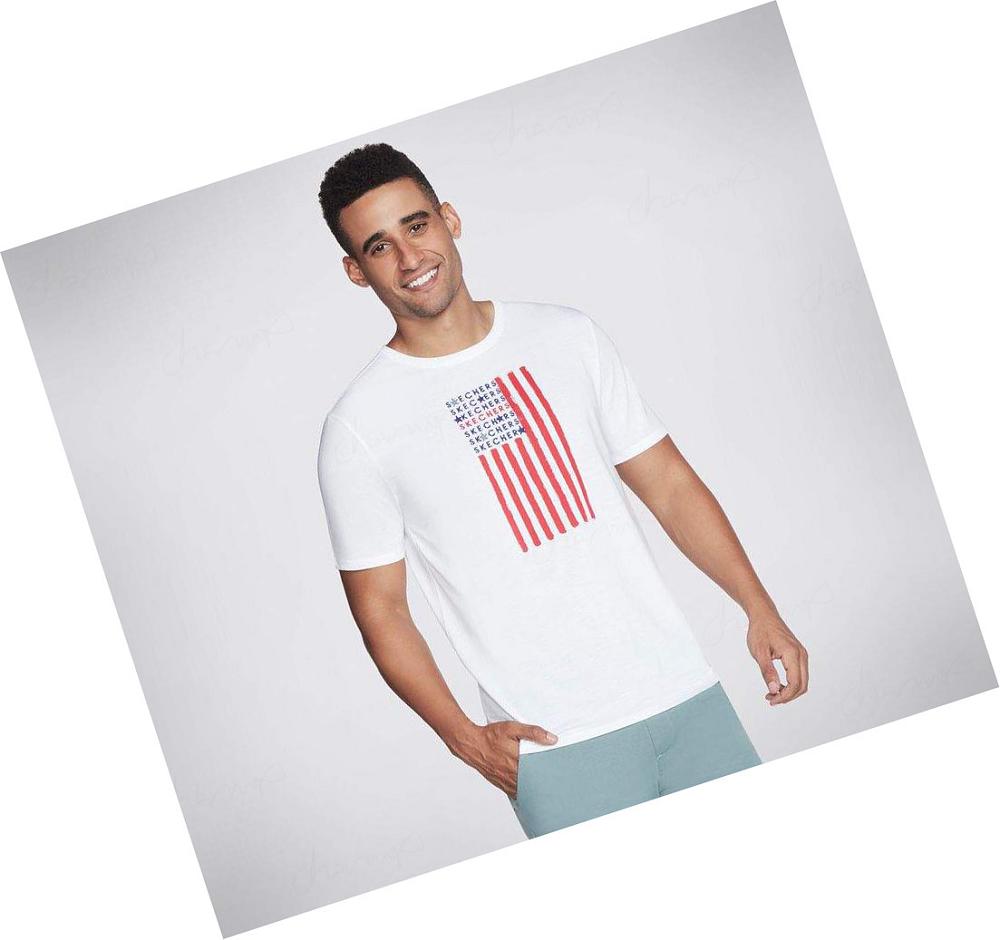 Camiseta Skechers GOdri Stars and Stripes Hombre Blancas | A98TD_AR