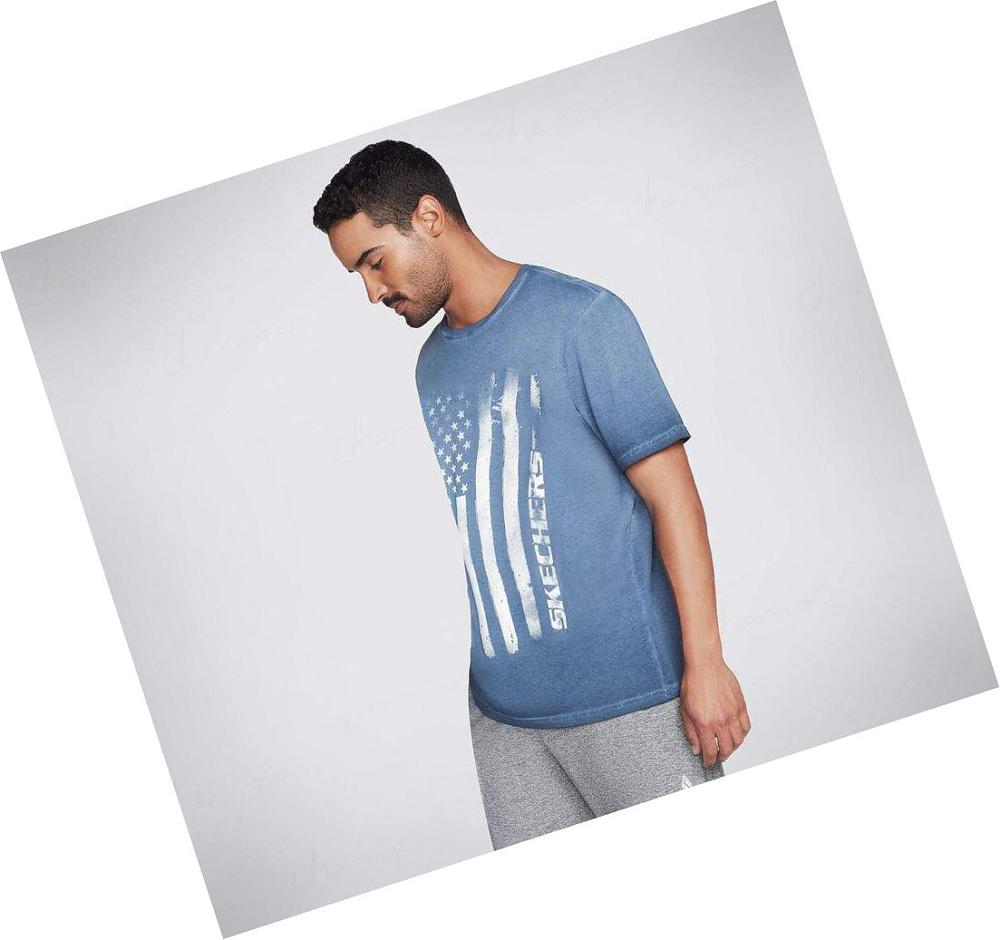 Camiseta Skechers Skech-Dye Flag Hombre Azul Marino | 308TE_AR