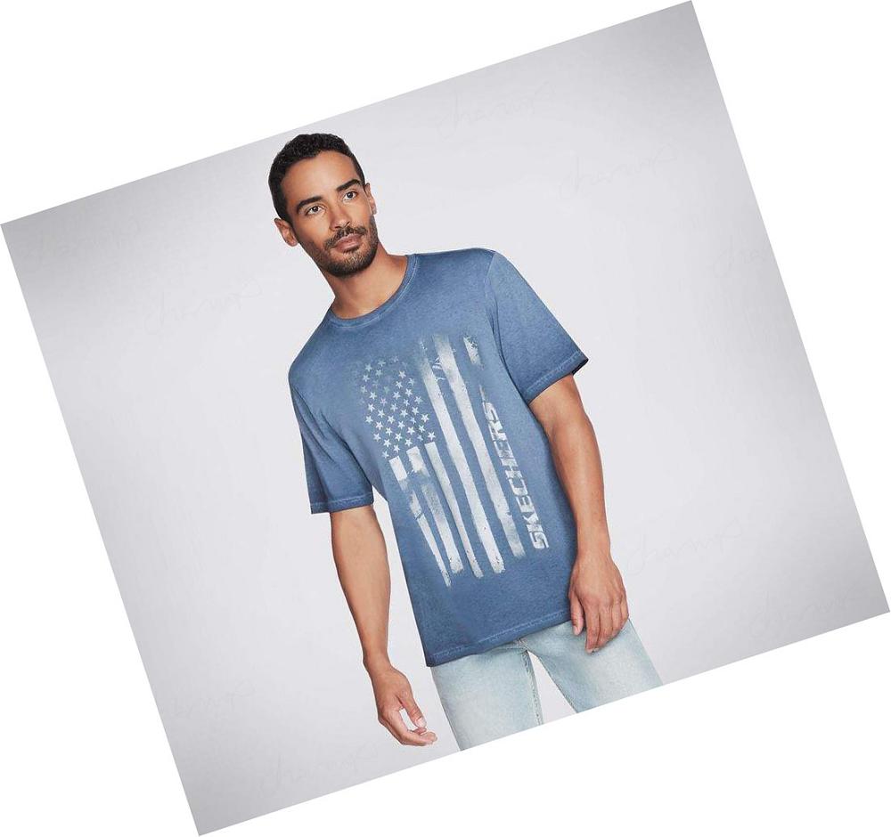 Camiseta Skechers Skech-Dye Flag Hombre Azul Marino | 308TE_AR