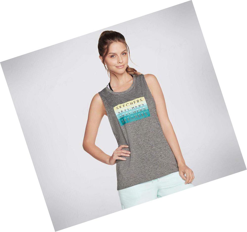 Camiseta Skechers Stacked Ombre Mujer Negras | A8220_AR