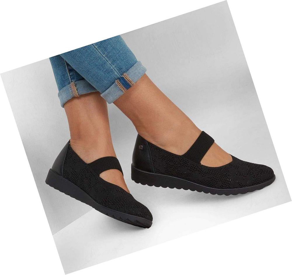 Flats Skechers Stretch Fit: Arch Fit Cleo Wedge - Shimmer Pop Mujer Negras | A851D_AR