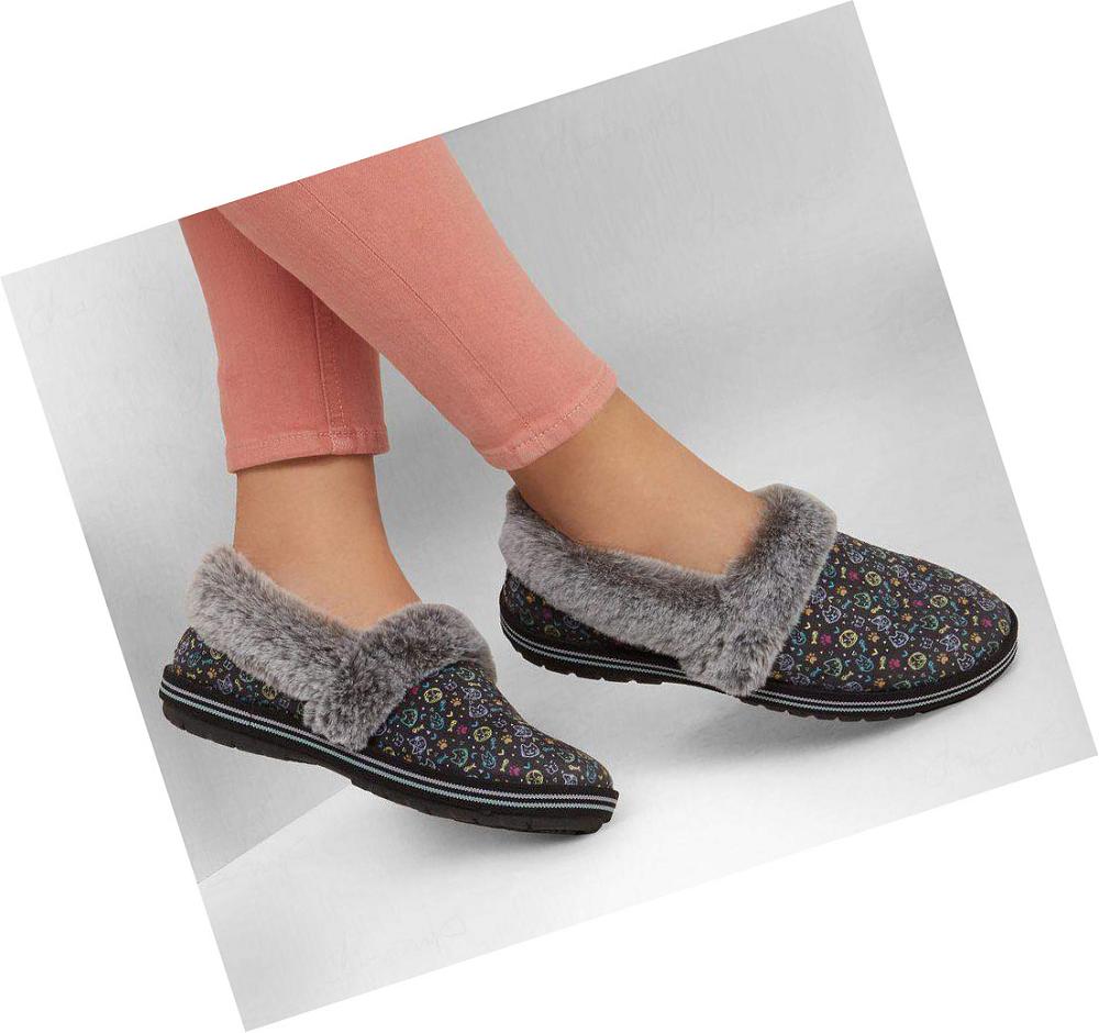 Pantuflas Skechers BOBS Too Cozy - Blizzard Bits Mujer Negras Multicolor | 6326L_AR