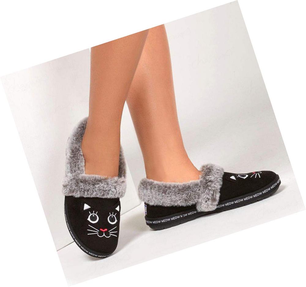 Pantuflas Skechers BOBS Too Cozy - Meow Pajamas Mujer Negras | 6328S_AR