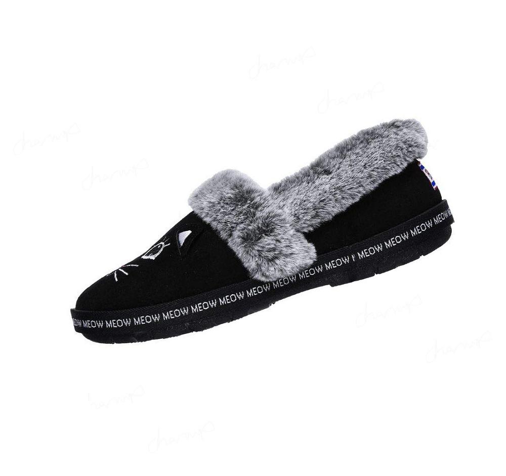 Pantuflas Skechers BOBS Too Cozy - Meow Pajamas Mujer Negras | 6328S_AR