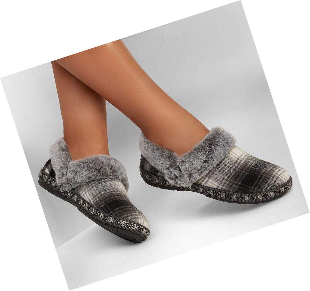 Pantuflas Skechers BOBS Too Cozy - Plaid Party Mujer Negras | 62T80_AR