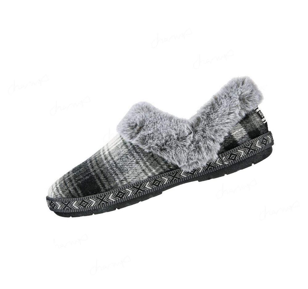 Pantuflas Skechers BOBS Too Cozy - Plaid Party Mujer Negras | 62T80_AR