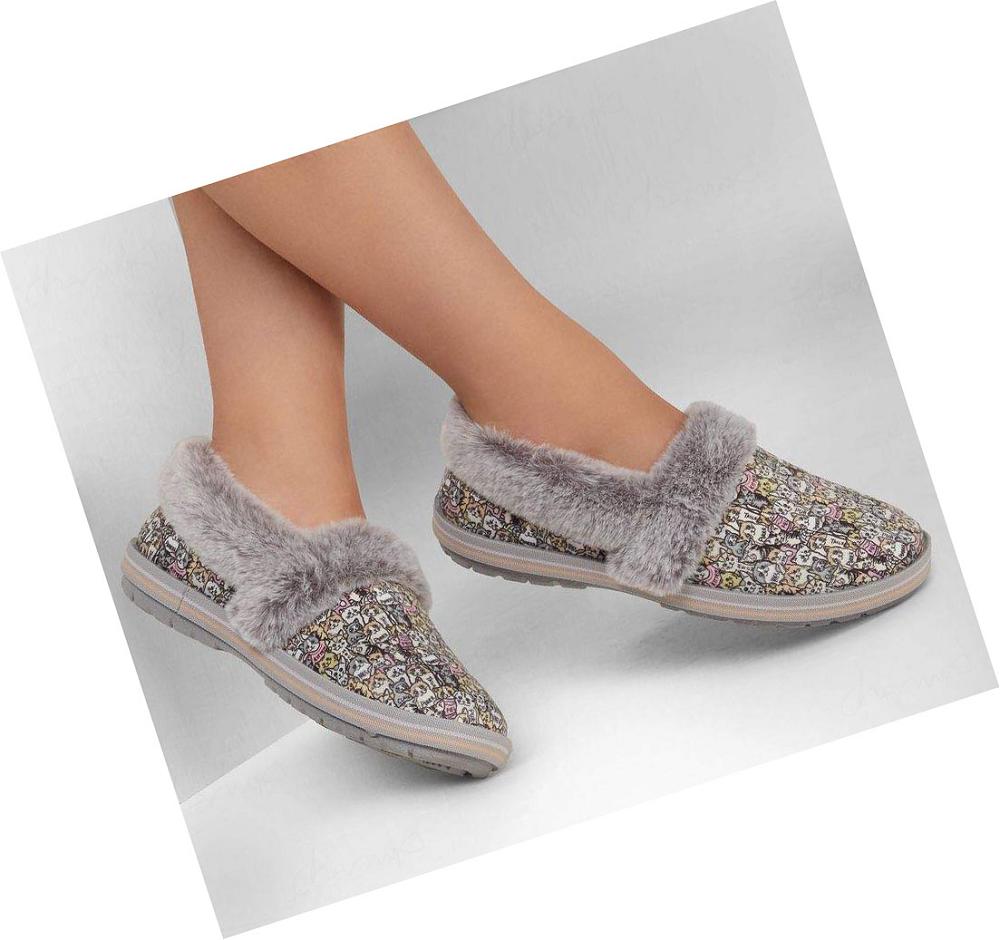 Pantuflas Skechers BOBS Too Cozy - Purrfect Storm Mujer Gris Multicolor | 631TQ_AR