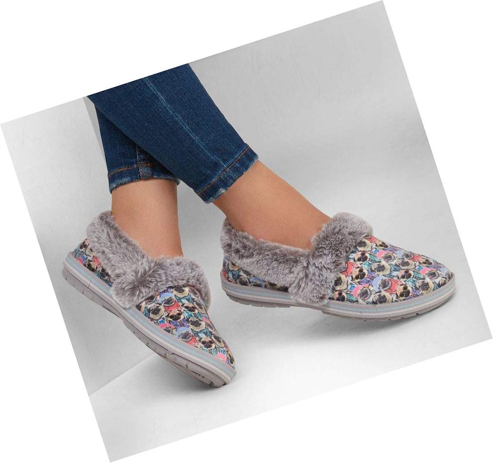 Pantuflas Skechers Doug the Pug: BOBS Too Cozy - Pug Hug Mujer Gris Multicolor | 63A2A_AR