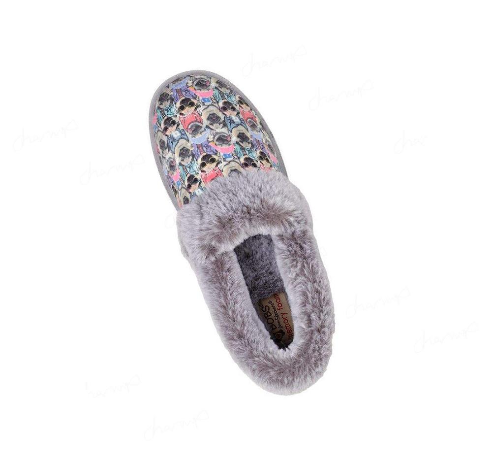 Pantuflas Skechers Doug the Pug: BOBS Too Cozy - Pug Hug Mujer Gris Multicolor | 63A2A_AR