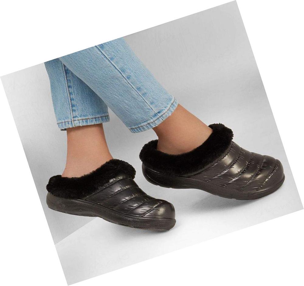 Pantuflas Skechers Foamies: Cozy Camper - Glamping Mujer Negras | 5905P_AR