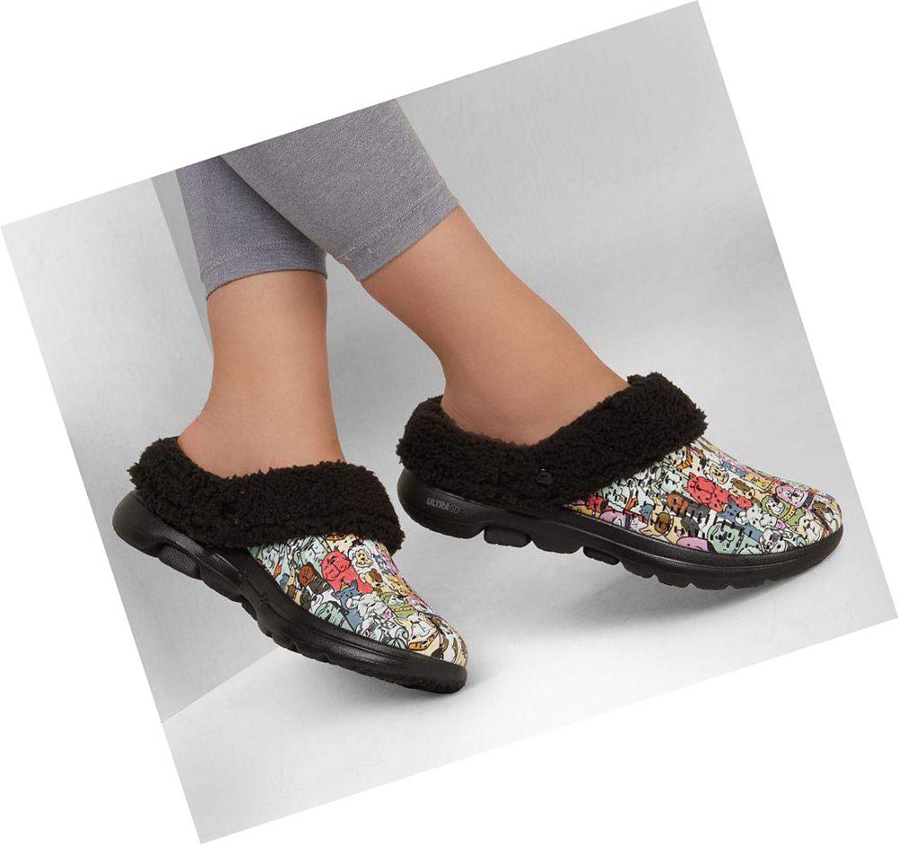 Pantuflas Skechers Foamies: GO WALK 5 - Dogs for Life Mujer Negras Multicolor | 6AA2R_AR