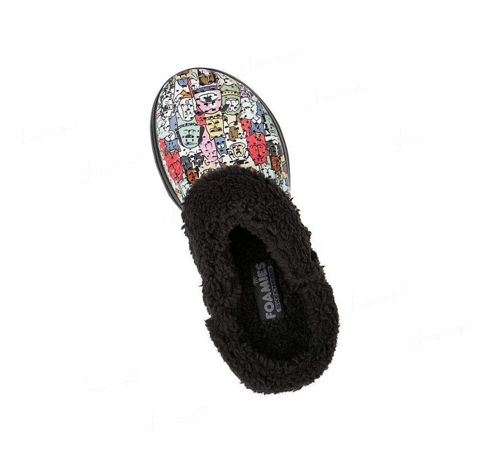 Pantuflas Skechers Foamies: GO WALK 5 - Dogs for Life Mujer Negras Multicolor | 6AA2R_AR