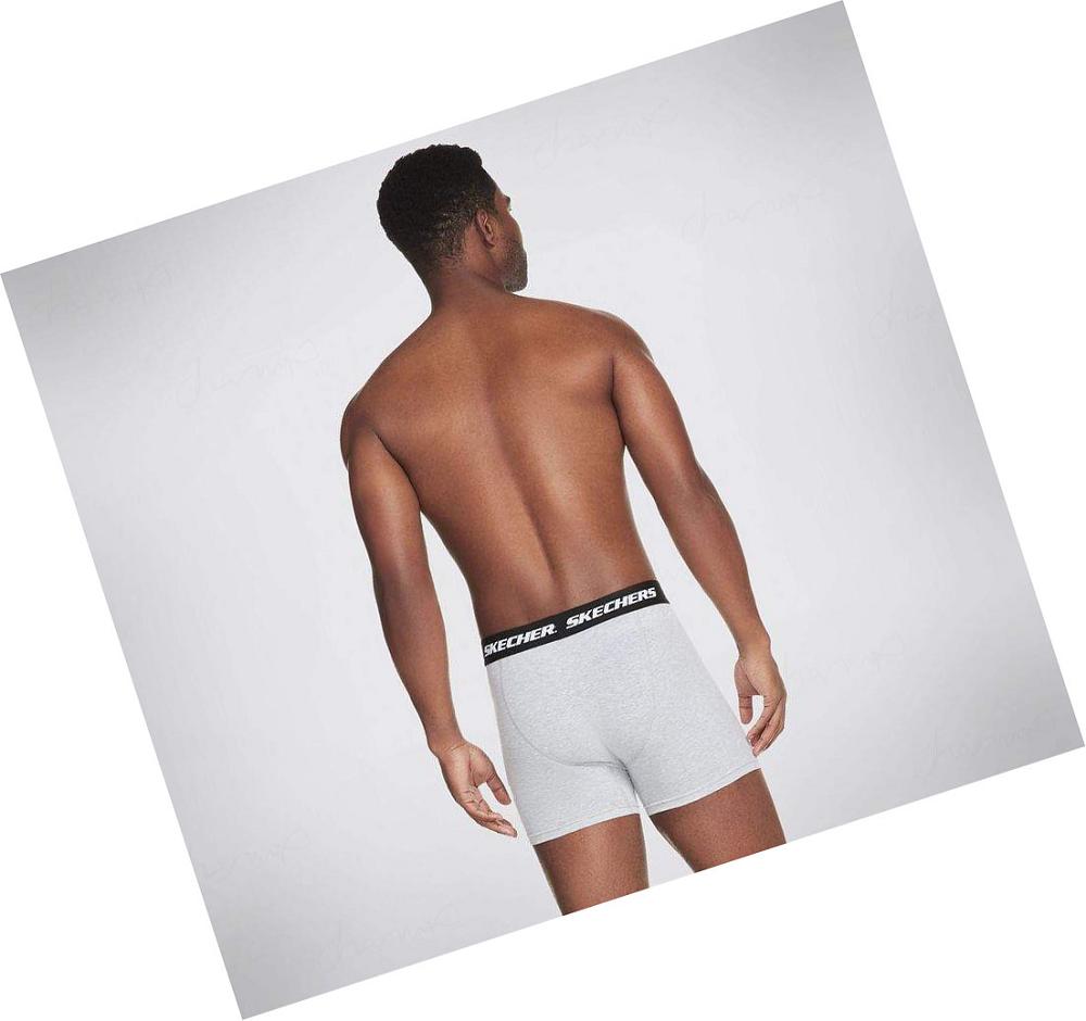 Ropa Interior Skechers Jersey Boxer Briefs - 3 Pack Hombre Negras Blancas Gris | 36000_AR