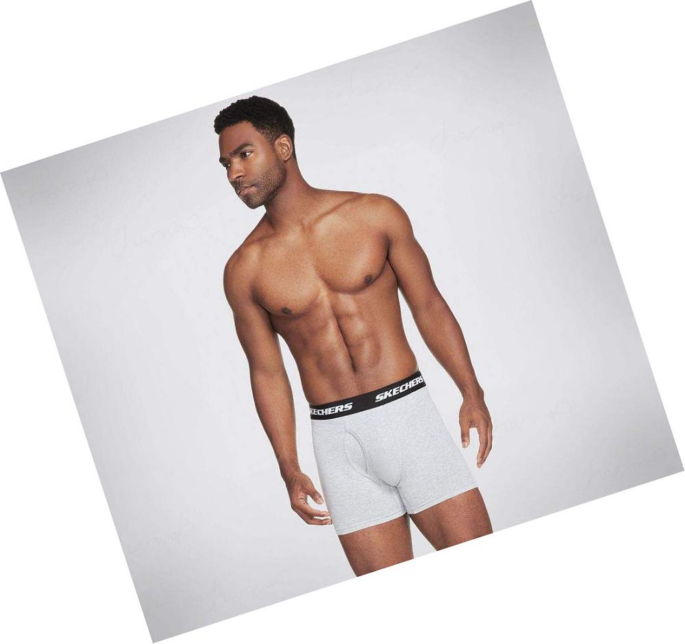 Ropa Interior Skechers Jersey Boxer Briefs - 3 Pack Hombre Negras Blancas Gris | 36000_AR