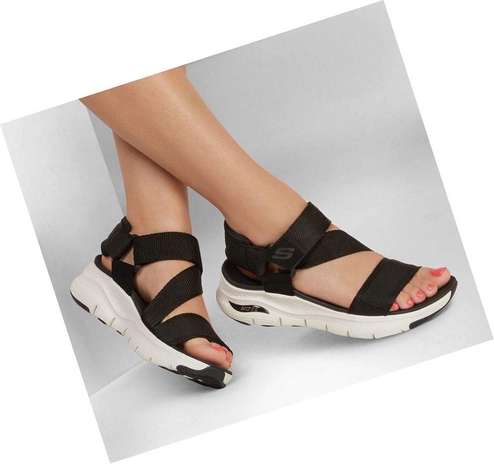 Sandalias Skechers Arch Fit - Casuales Retro Mujer Negras | 5230W_AR