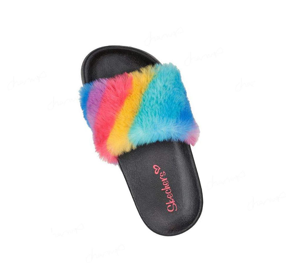 Sandalias Skechers Sunny Slides - Fuzzy Steps Niña Negras Multicolor | A9T0W_AR