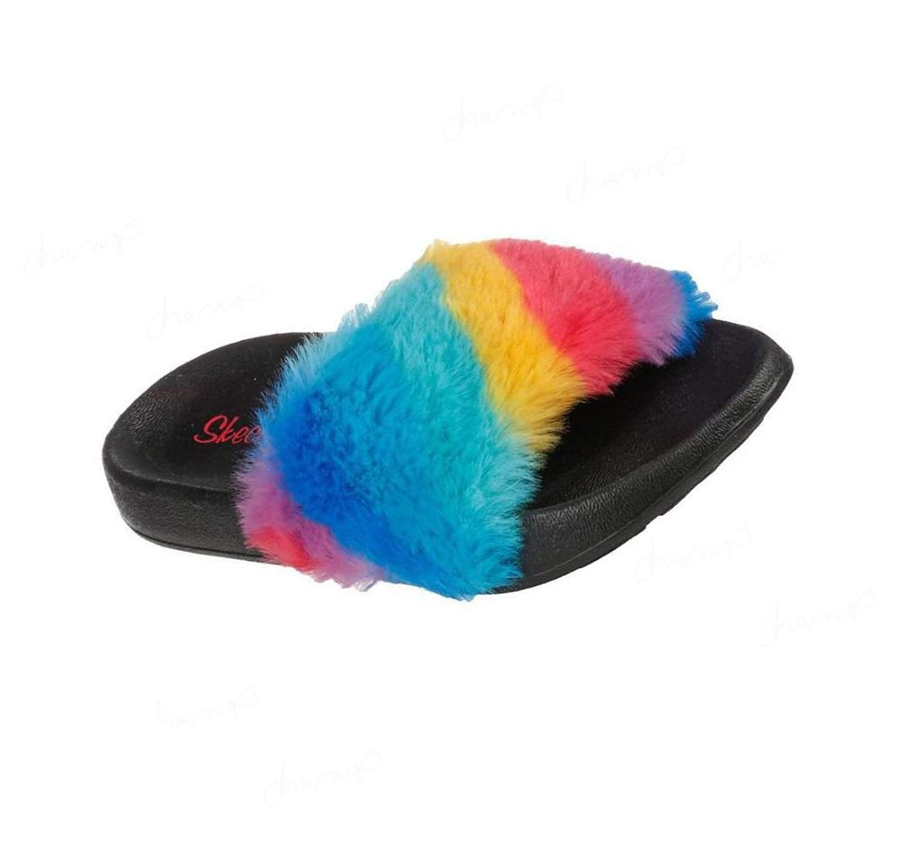 Sandalias Skechers Sunny Slides - Fuzzy Steps Niña Negras Multicolor | A9T0W_AR