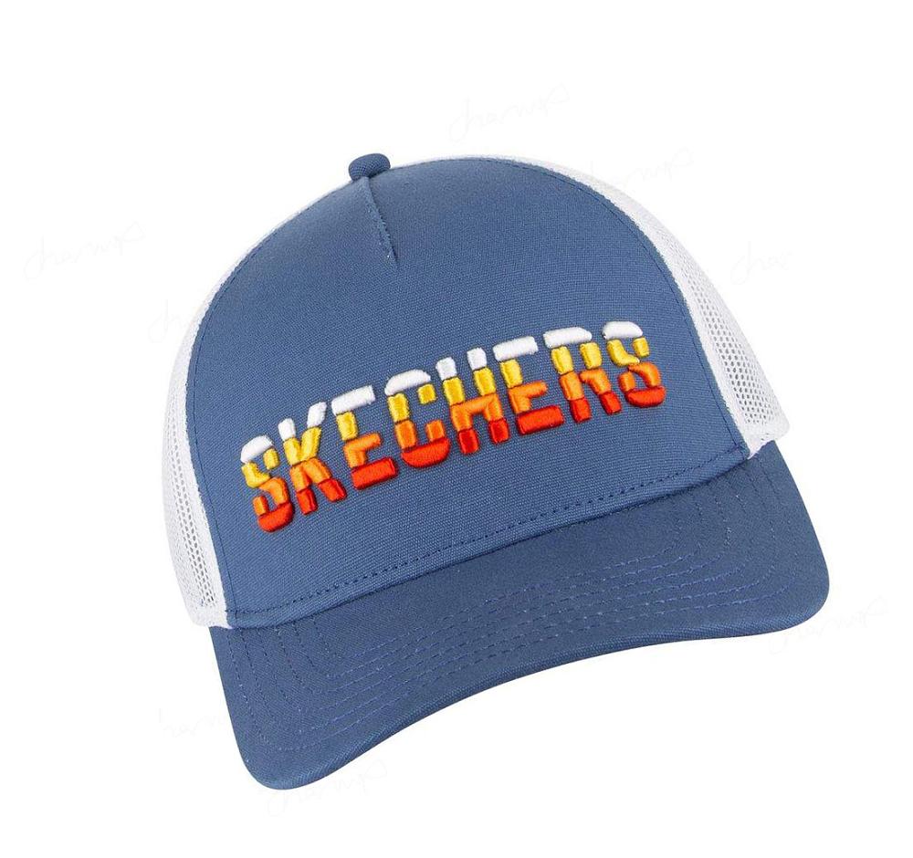 Sombreros Skechers Textured Logo Trucker Hombre Azules Blancas | I26AC_AR