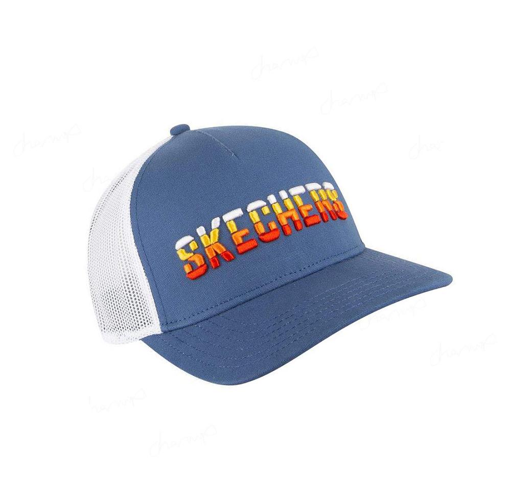 Sombreros Skechers Textured Logo Trucker Hombre Azules Blancas | I26AC_AR