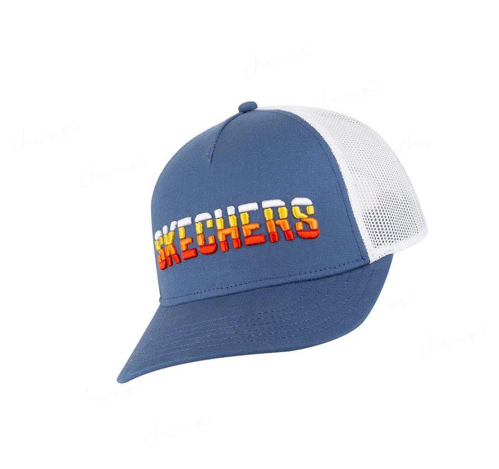 Sombreros Skechers Textured Logo Trucker Niño Azules Blancas | T253Q_AR