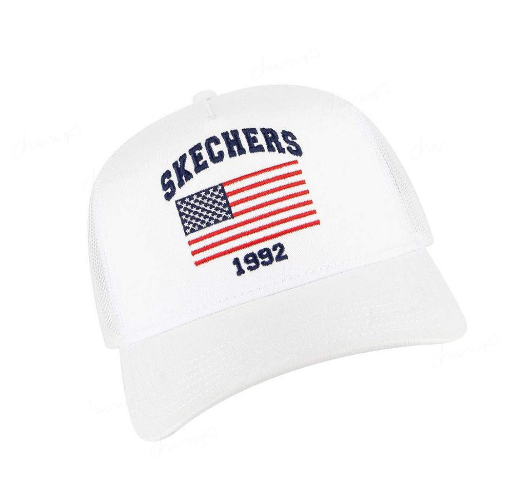 Sombreros Skechers USA Flag Trucker Hombre Blancas | I31AL_AR