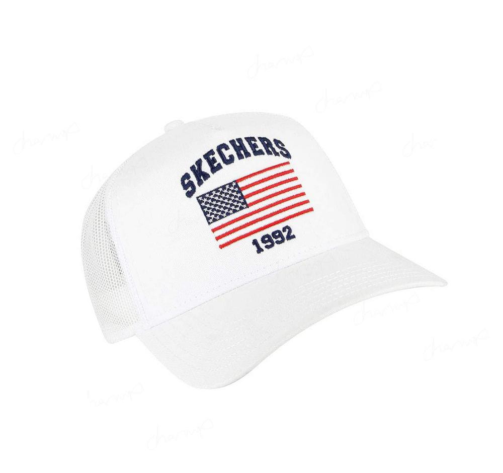 Sombreros Skechers USA Flag Trucker Hombre Blancas | I31AL_AR