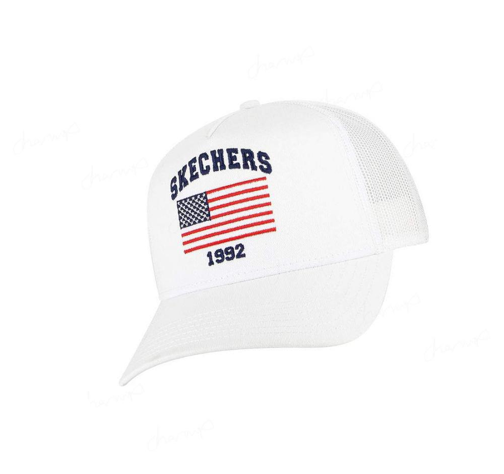 Sombreros Skechers USA Flag Trucker Hombre Blancas | I31AL_AR