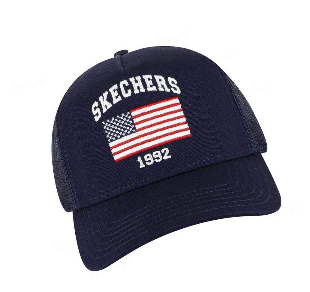 Sombreros Skechers USA Flag Trucker Hombre Azul Marino | I325Q_AR