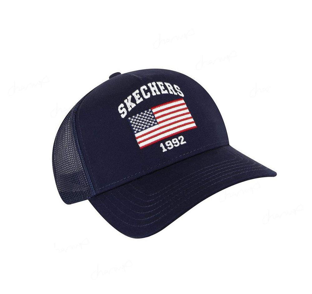 Sombreros Skechers USA Flag Trucker Hombre Azul Marino | I325Q_AR