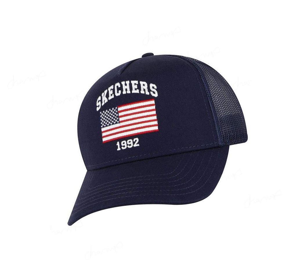 Sombreros Skechers USA Flag Trucker Hombre Azul Marino | I325Q_AR