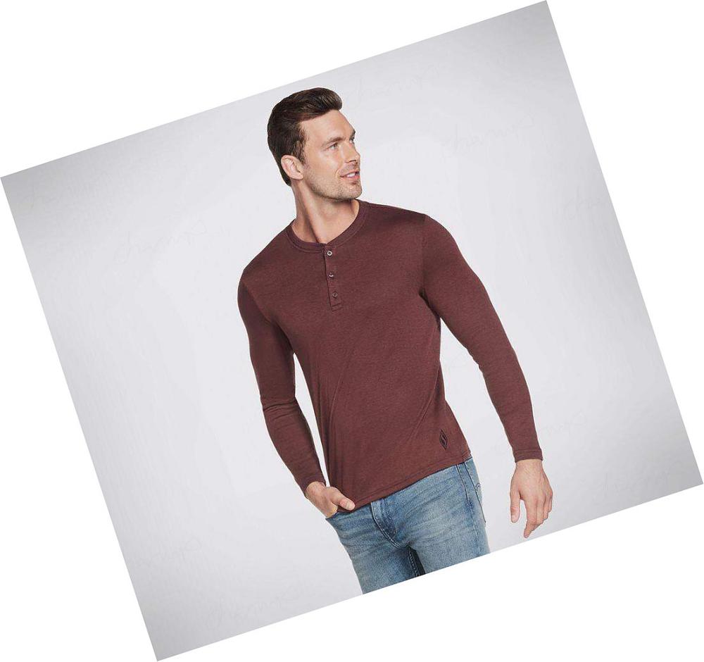 Sudadera Skechers Apparel GOknit Pique Henley Hombre Marrones | A889P_AR