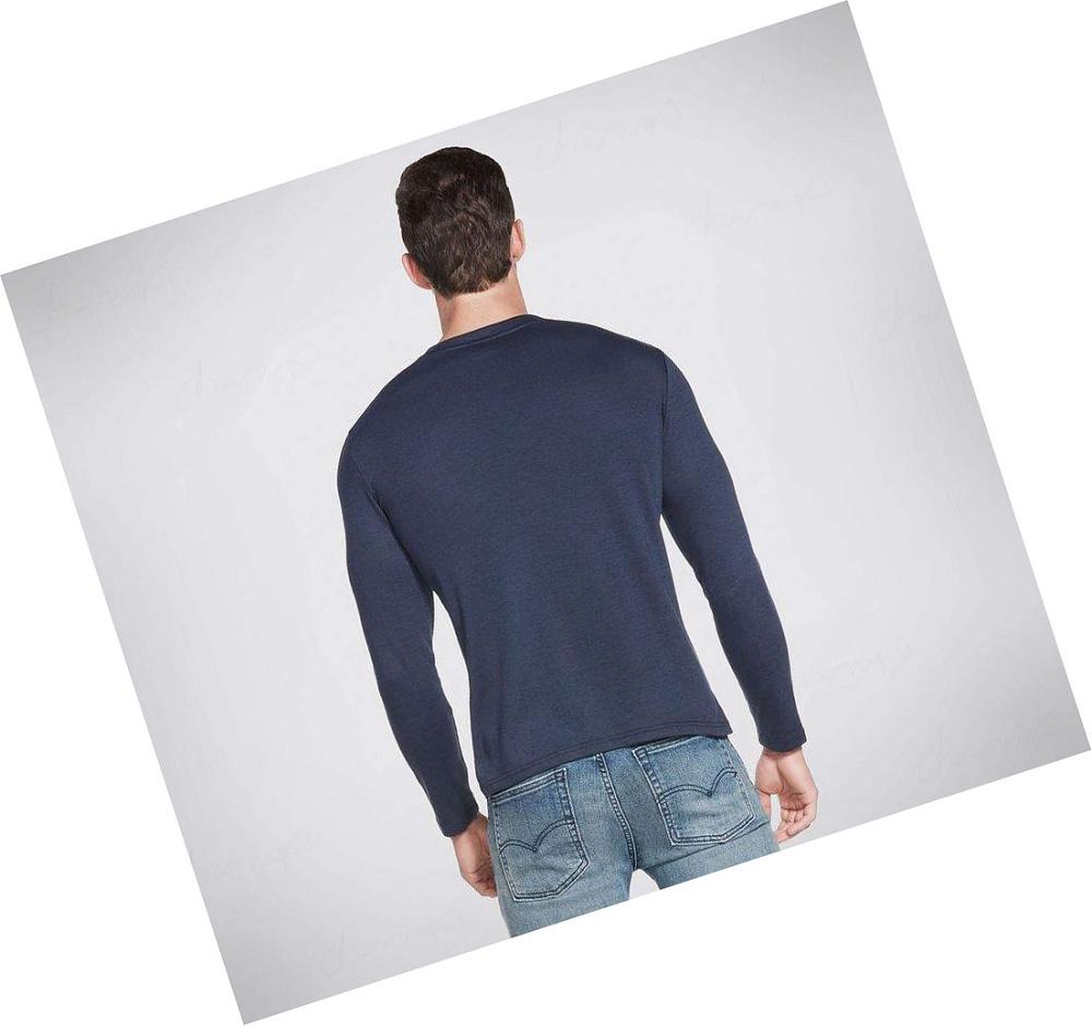 Sudadera Skechers Apparel GOknit Pique Henley Hombre Azul Marino | A88T0_AR