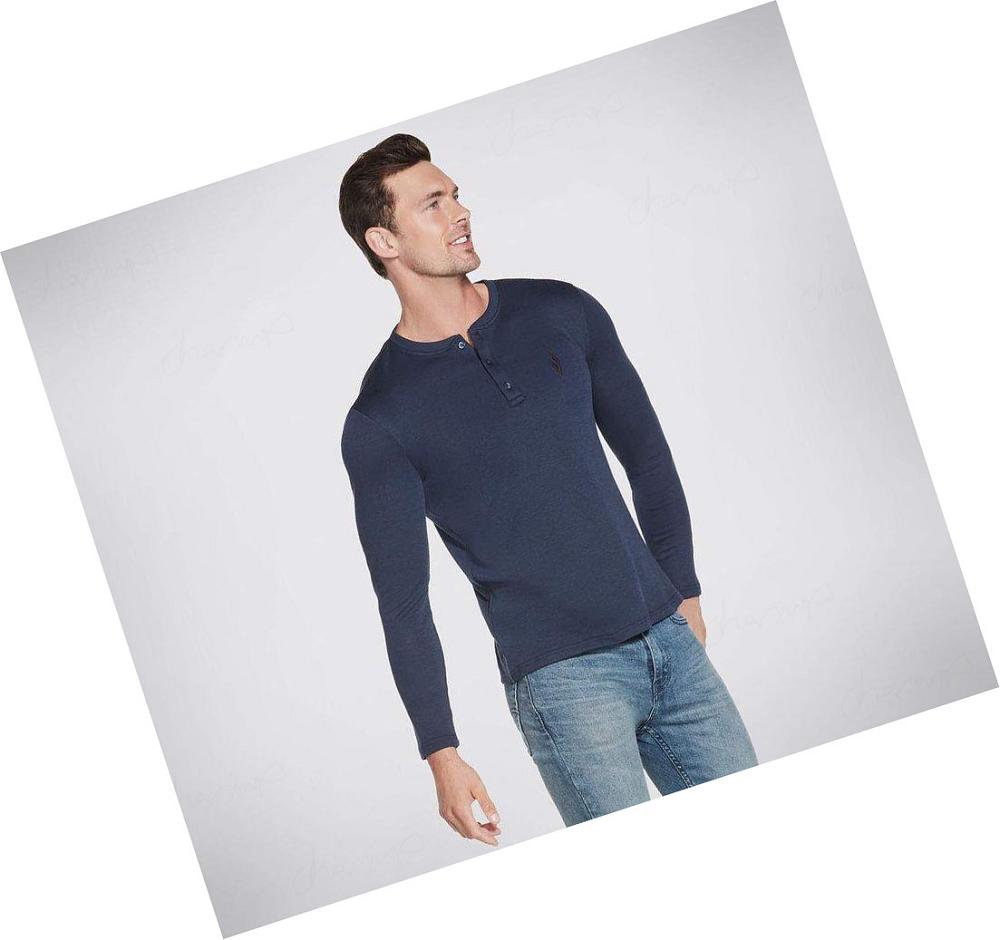 Sudadera Skechers Apparel GOknit Pique Henley Hombre Azul Marino | A88T0_AR