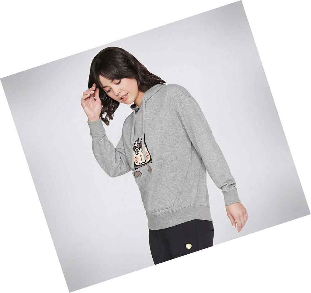 Sudadera Skechers BOBS Apparel Mittens Pouch Pullover Mujer Gris | 3822A_AR