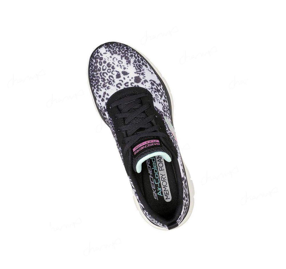 Zapatillas Deportivos Skechers Flex Appeal 4.0 - Wild N' Out Mujer Blancas Negras | 6T9T3_AR