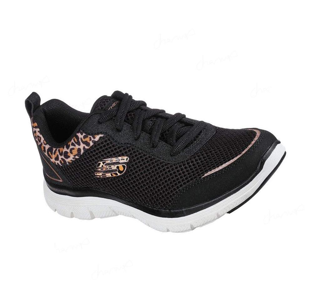 Zapatillas Deportivos Skechers Flex Appeal 4.0 - Wild Pulse Mujer Negras Leopardo | I9T3D_AR