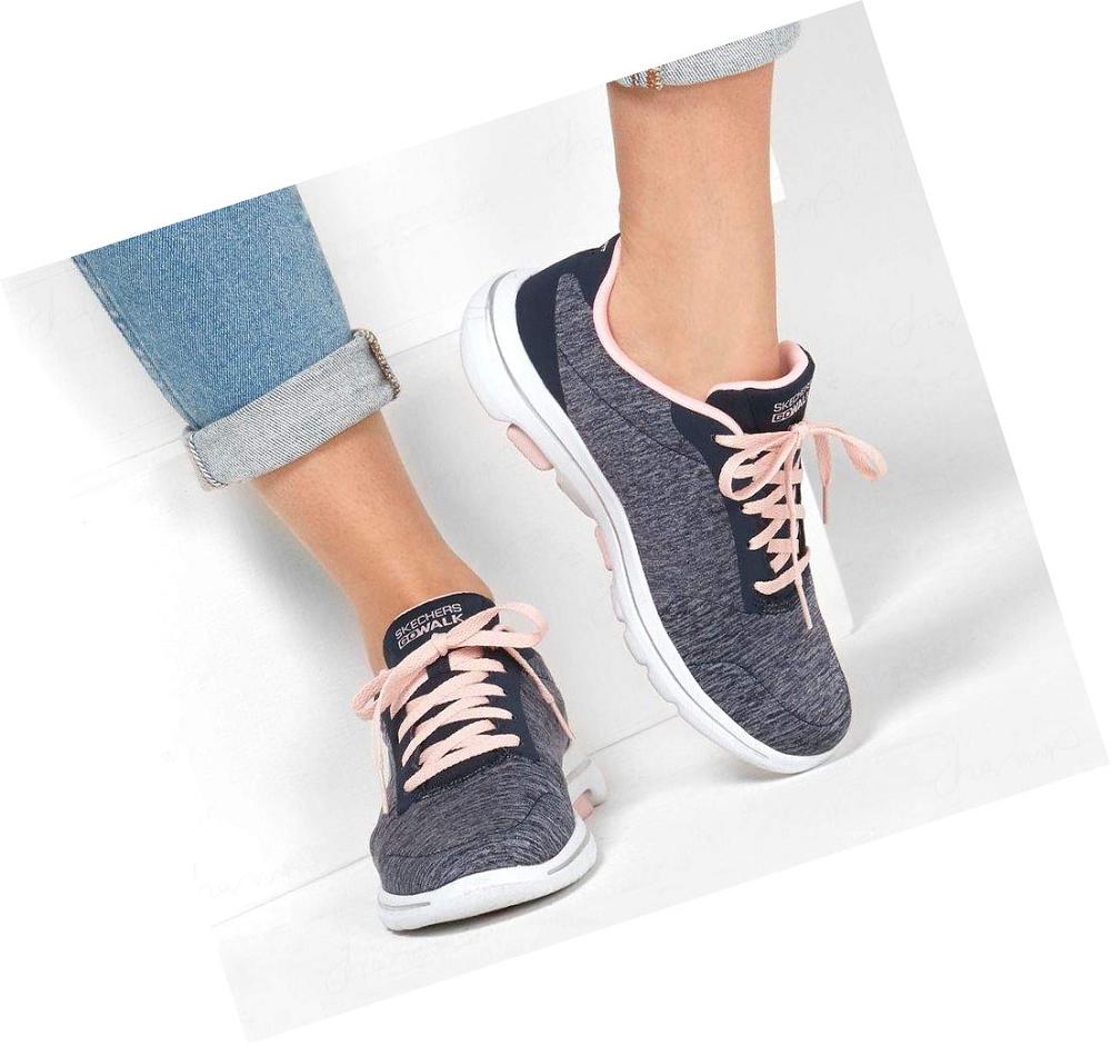 Zapatillas Deportivos Skechers GOwalk 5 - True Mujer Azul Marino Rosas | A660L_AR