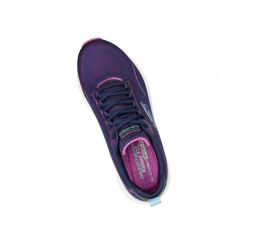 Zapatillas Deportivos Skechers Relaxed Fit: D'Lux Fitness Mujer Azul Marino Moradas | 3123P_AR