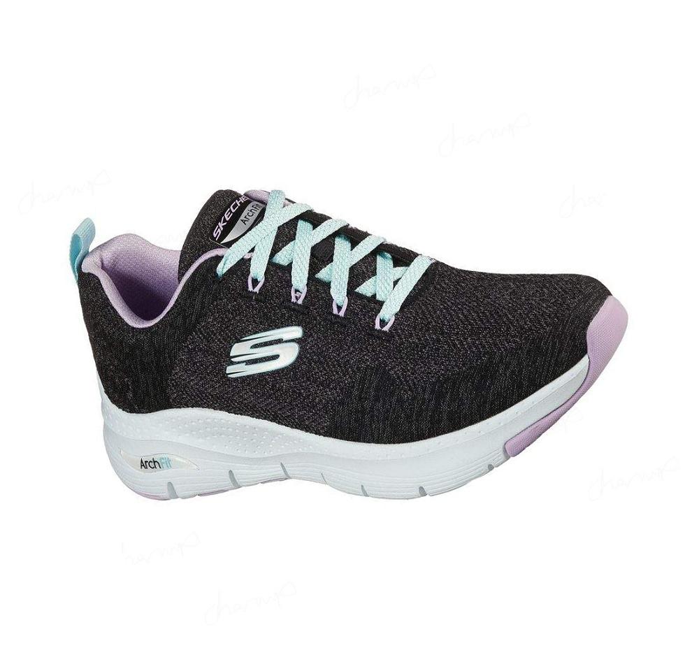 Zapatillas Para Caminar Skechers Arch Fit - Comfy Wave Mujer Negras Lavanda | A2233_AR